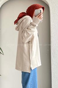 Modalamelif Kapüşon Detaylı Ters Dikiş Model Ursula Sweat Bej