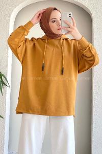 Modalamelif Kapüşon Detaylı Ters Dikiş Model Ursula Sweat Camel