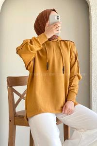 Modalamelif Kapüşon Detaylı Ters Dikiş Model Ursula Sweat Camel