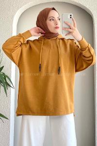 Modalamelif Kapüşon Detaylı Ters Dikiş Model Ursula Sweat Camel