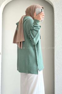 Modalamelif Kapüşon Detaylı Ters Dikiş Model Ursula Sweat Pastel Yeşil