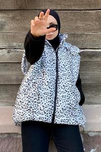 Modalamelif Kapüşonlu Çift Cepli Benekli Şişme Yelek Siyah