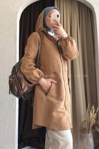 Modalamelif Ön Fermuarlı Kap Camel