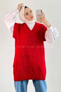 Modalamelif Ovarsize V Yaka Süveter Kırmızı