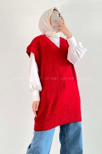Modalamelif Ovarsize V Yaka Süveter Kırmızı