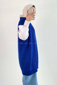 Modalamelif Ovarsize V Yaka Süveter Saks Mavisi