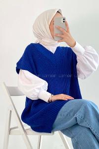 Modalamelif Ovarsize V Yaka Süveter Saks Mavisi