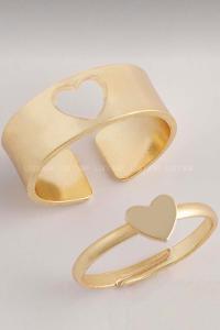 Modalamelif Gold 2li Çift Kalp Yüzük