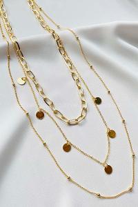 Modalamelif Gold 3lü Pul Detaylı Zincir Kolye