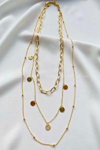 Modalamelif Gold 3lü Pul Detaylı Zincir Kolye