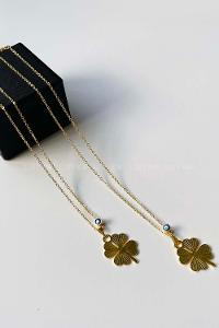 Modalamelif Gold Yonca Detaylı Kolye