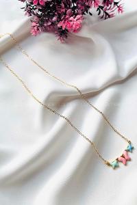 Modalamelif Gold Zincir Renkli Kelebek Detaylı Kolye