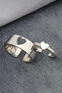 Modalamelif Gümüş 2li Çift Kalp Yüzük