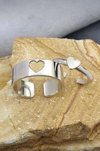 Modalamelif Gümüş 2li Çift Kalp Yüzük