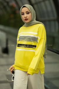 Modalamelif Marıquıta Yazılı Fırça Desenli Bisiklet Yaka Bertie Sweat Sarı