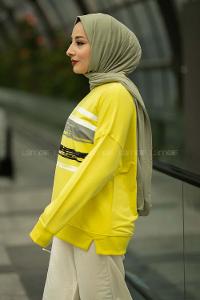 Modalamelif Marıquıta Yazılı Fırça Desenli Bisiklet Yaka Bertie Sweat Sarı