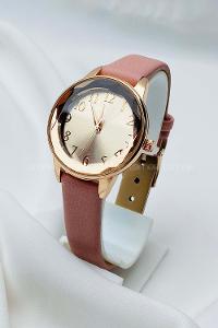 Modalamelif Pembe Deri Kordon Kristal Cam Saat