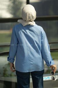 Modalamelif Renk Garnili Çift Kapak Cepli Gömlek Mavi