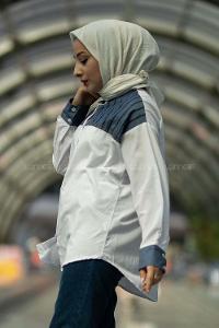 Modalamelif Şerit Çizgi Desenli Önü Boydan Düğmeli  Gömlek Beyaz