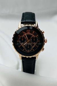 Modalamelif Siyah Deri Kordon Rose Gold Çerçeve Kol Saati