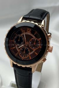 Modalamelif Siyah Deri Kordon Rose Gold Çerçeve Kol Saati