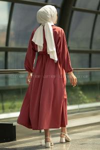 Modalamelif Yara_sa Kol Beli Kuşaklı Elbise Gül