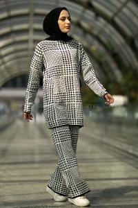 Modalamelif Yarım Balıkçı Yaka Kazayağı Desen Takım Siyah