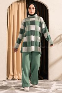 Modalamelif Balıkçı Yaka Kareli Takım Çağla Yeşili