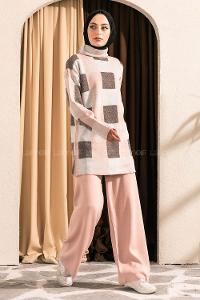 Modalamelif Balıkçı Yaka Kareli Takım Pudra