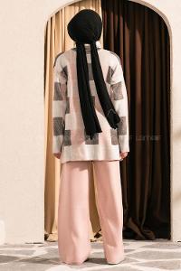 Modalamelif Balıkçı Yaka Kareli Takım Pudra