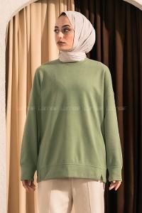 Modalamelif  Bisiklet Yaka Düz Renkli Sweat Çağla Yeşili