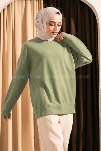 Modalamelif  Bisiklet Yaka Düz Renkli Sweat Çağla Yeşili