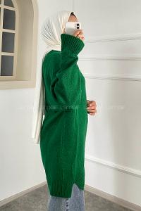 Modalamelif Bisiklet Yaka Kolu Yazı Nakış Detaylı Bertie Triko Kazak Yeşil