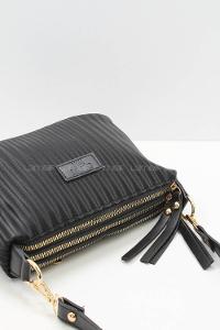 Modalamelif Change Üç Bölmeli Çizgili Saten Çanta Siyah