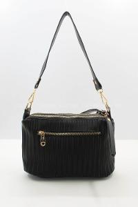 Modalamelif Change Üç Bölmeli Çizgili Saten Çanta Siyah