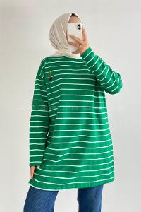 Modalamelif Kaktüs Nakışlı Çizgili Tunik Yeşil