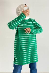 Modalamelif Kaktüs Nakışlı Çizgili Tunik Yeşil