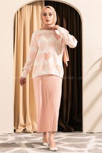 Modalamelif Kalp Desen Boncuk İşlemeli Etekli Takım Pudra