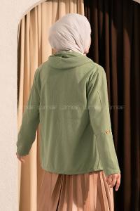 Modalamelif Kapişon Yaka Önü Düğmeli Süs Çift Cepli Ceket Çağla Yeşili