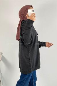 Modalamelif Kapüşon Detaylı İskelet ve Gül Desenli Begonıa Sweat Antrasit