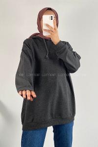 Modalamelif Kapüşon Detaylı İskelet ve Gül Desenli Begonıa Sweat Antrasit