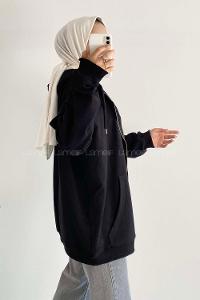 Modalamelif Kapüşon Detaylı Kanguru Cepli Oversize Sweat Siyah