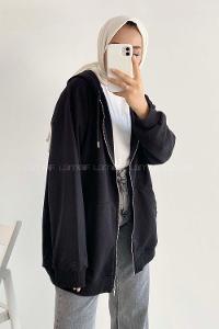 Modalamelif Kapüşon Detaylı Kanguru Cepli Oversize Sweat Siyah