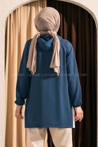 Modalamelif Kapüşonlu Etek Ucu Ribanalı Tunik İndigo
