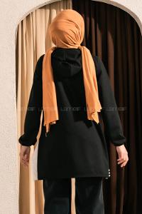 Modalamelif Kapüşonlu Etek Ucu Ribanalı Tunik Siyah