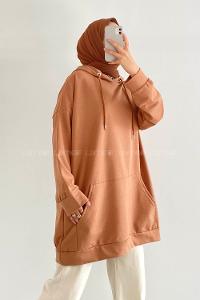 Modalamelif Kapüşonlu Kanguru Cepli Oversize Sweatshirt Sütlü Kahve