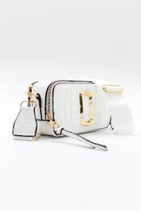 Lamelif Iki Gözlü Cepli Omuz Trok Çanta Beyaz