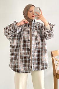 Modalamelif Kilim Desen Çift Cepli Önü Boydan Düğmeli Gömlek  Mavi