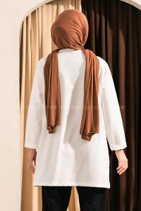 Modalamelif I m Cool Baskılı Yırtmaç Detaylı Sweatshirt Beyaz