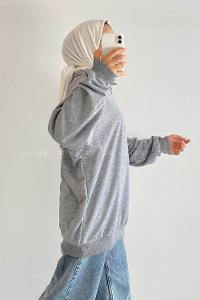 Modalamelif Önü Yarım Fermuarlı Etek Ucu Lastik Detaylı Sweat Gri